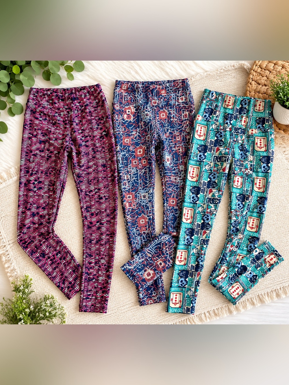 LuLaRoe Leggings Lot - Pink, Navy, Teal Patterned